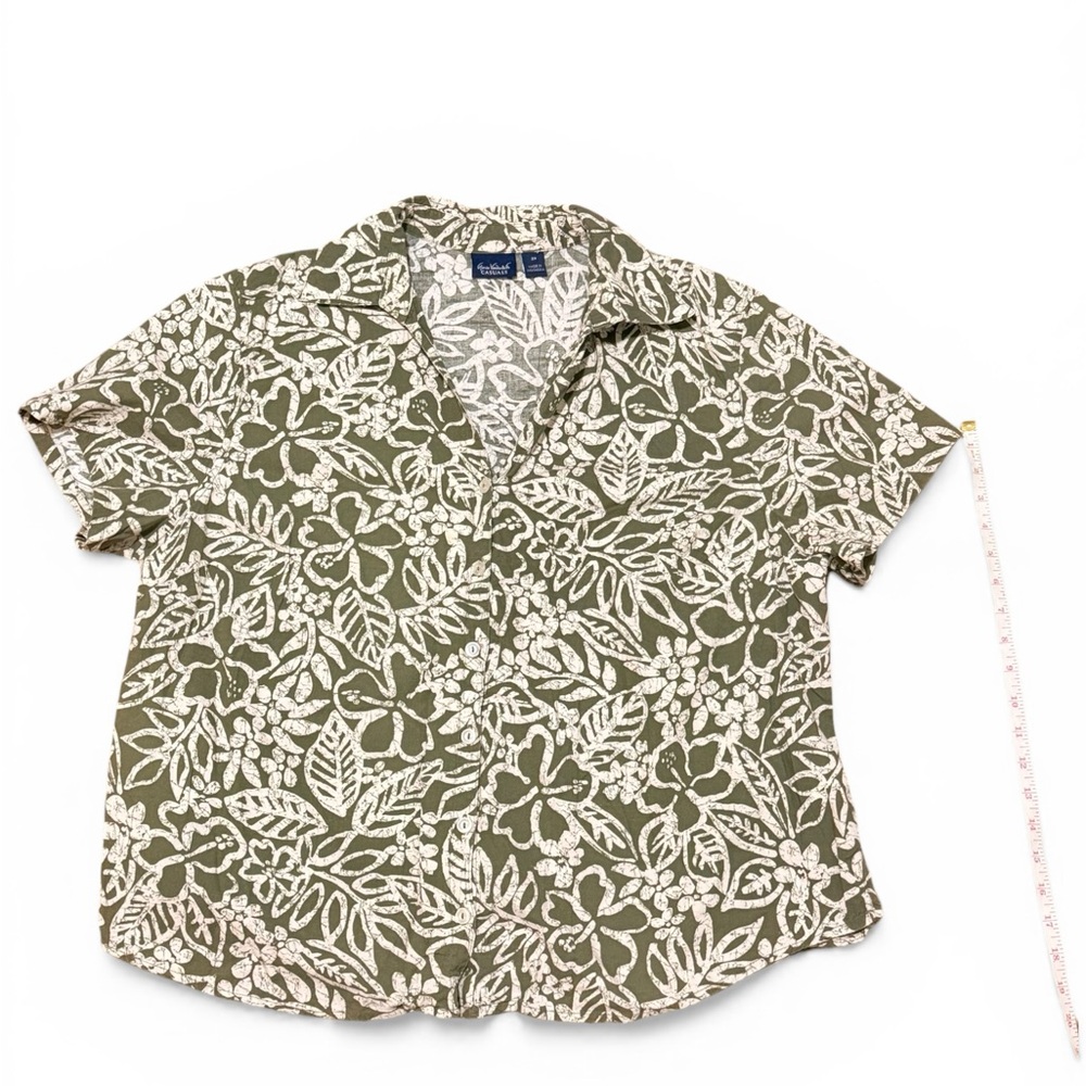 Gloria Vanderbilt Floral Button Up Shirt Green Size 2X Fits XL